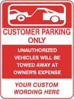 Custom Customer Parking Only Signs