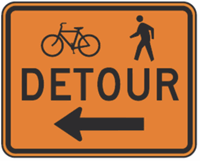 Bicycle Pedestrian Detour Left Sign 30"x24"