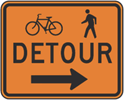 Bicycle Pedestrian Detour Right Sign 24"x18"