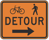 Bicycle Pedestrian Detour Right Sign 24"x18"