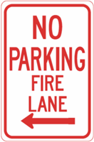 No Parking Fire Lane with Left Arrow