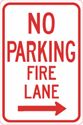 No Parking Fire Lane with Right Arrow